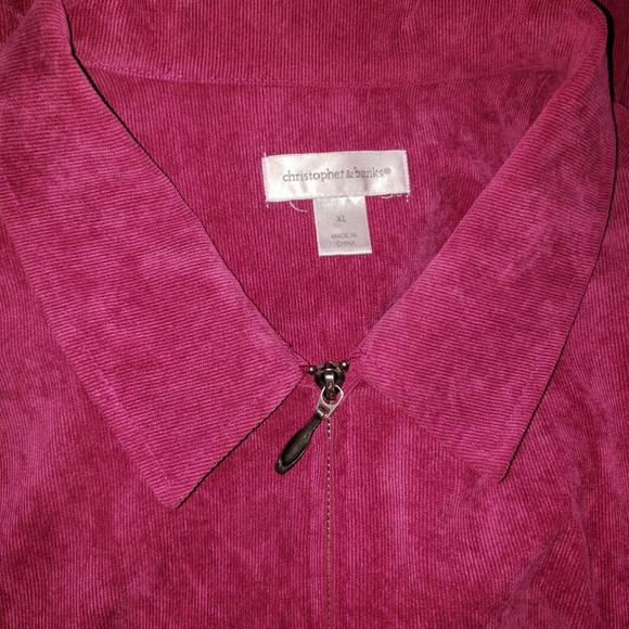 Christopher & Banks Corduroy Jacket womens XL Medium fuchsia zip pockets stretch - Picture 3 of 8